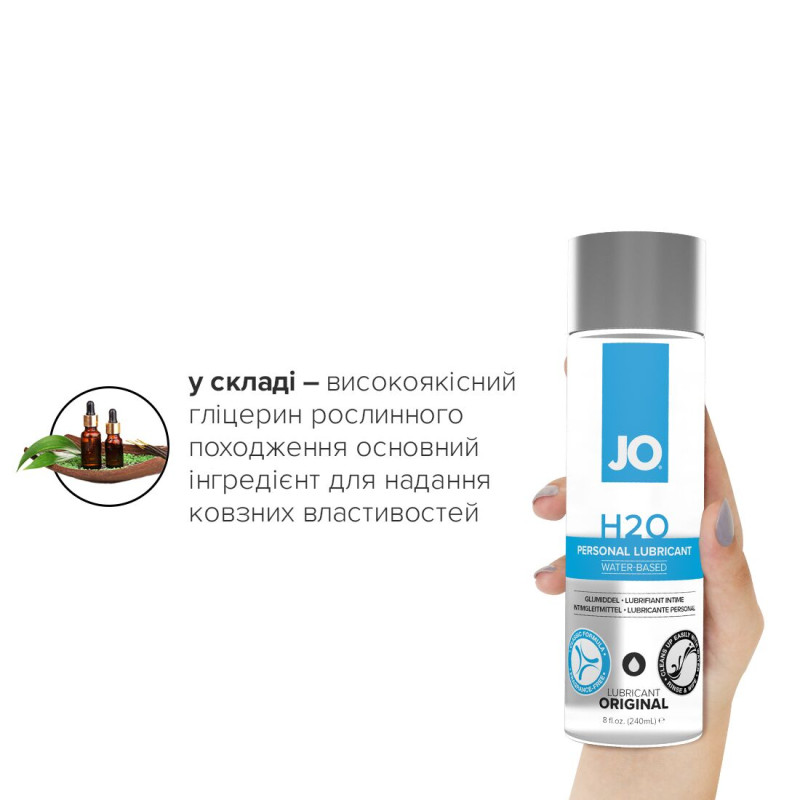 Лубрикант на водній основі JO H2O ORIGINAL (240 мл) масляниста і гладка, рослинний гліцерин