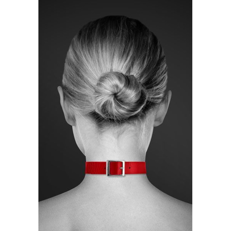Чокер з кільцем для повідка Bijoux Pour Toi - FETISH Red, екошкіра