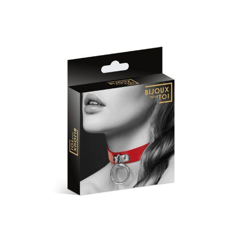 Чокер з кільцем для повідка Bijoux Pour Toi - FETISH Red, екошкіра