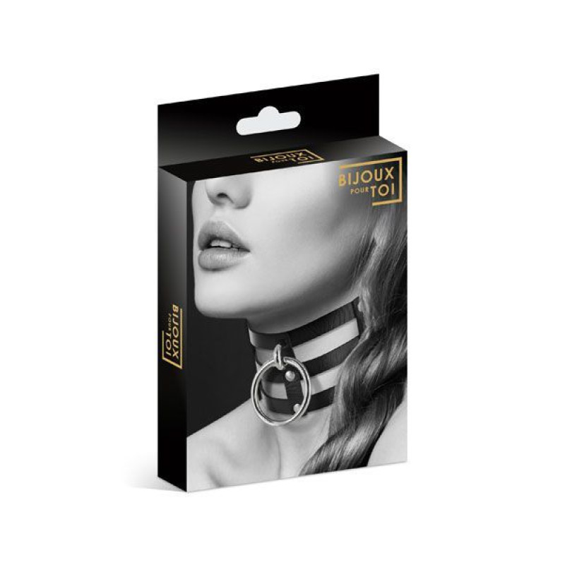 Чокер потрійний з кільцем для повідка Bijoux Pour Toi - FETISH, екошкіра