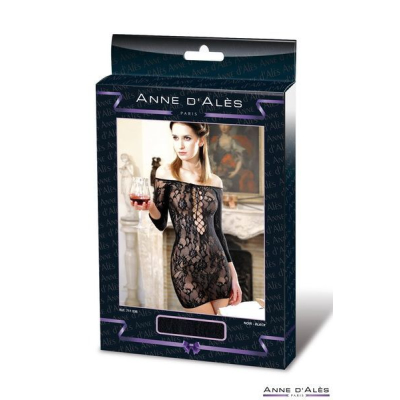 Плаття-сітка з декольте Anne De Ales FETISH DINNER Black XL, спущене плече