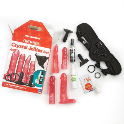 Набір для страпона Doc Johnson Vac-U-Lock Crystal Jellies Set, діаметр 3,8см, 2х4,5см, 5,1 см