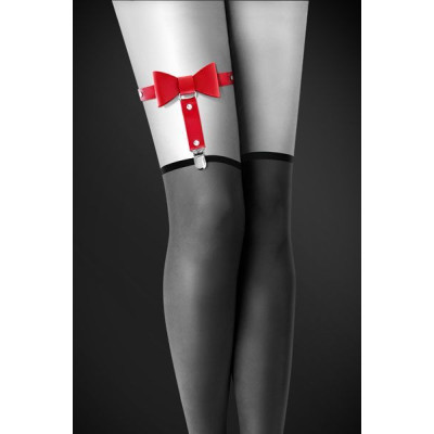 Гартер на ногу Bijoux Pour Toi - WITH BOW Red, сексуальна платтяв'язка з бантиком, екошкіра