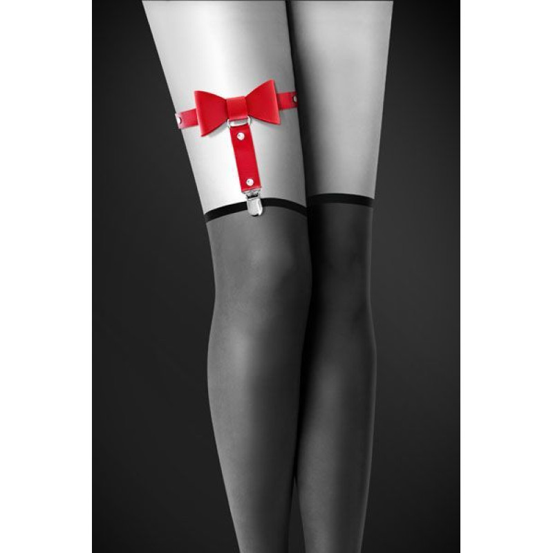Гартер на ногу Bijoux Pour Toi - WITH BOW Red, сексуальна платтяв'язка з бантиком, екошкіра