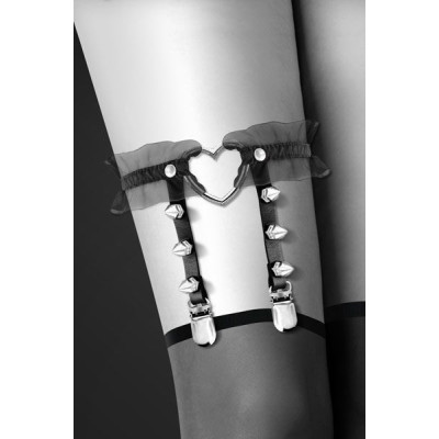 Гартер на ногу Bijoux Pour Toi - WITH HEART AND SPIKES Black, сексуальна платтяв'язка з сердечком