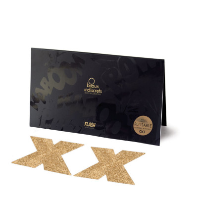 Пестіс - стікіні Bijoux Indiscrets - Flash Cross Gold, наклейки на соски