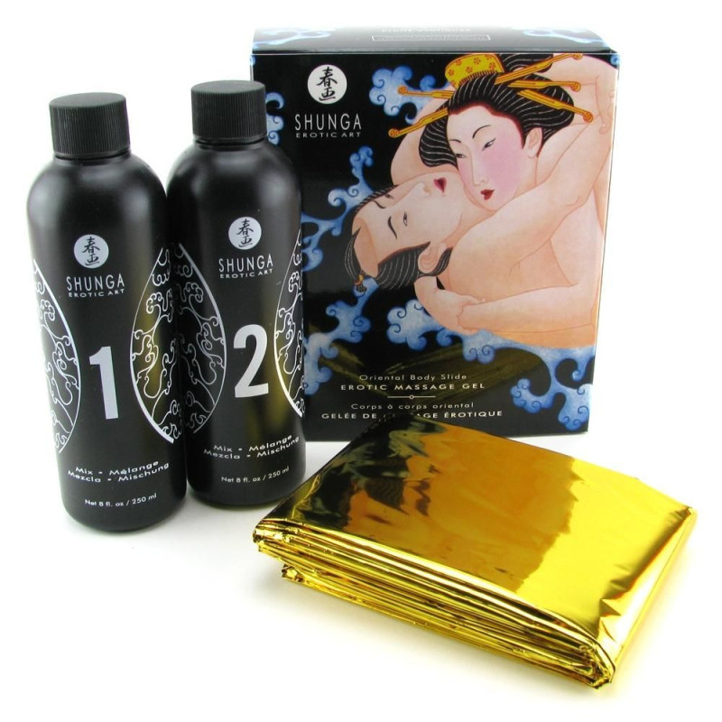 Гель для NURU масажу Shunga Oriental Body-to-Body - Екзотичні Фрукти (2 x 225 мл) плюс простирадло