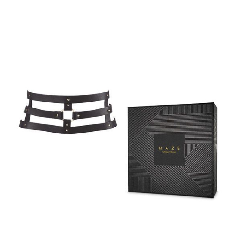 Портупея-пасок Bijoux Indiscrets MAZE - Wide Belt and Restraints Black, екошкіра