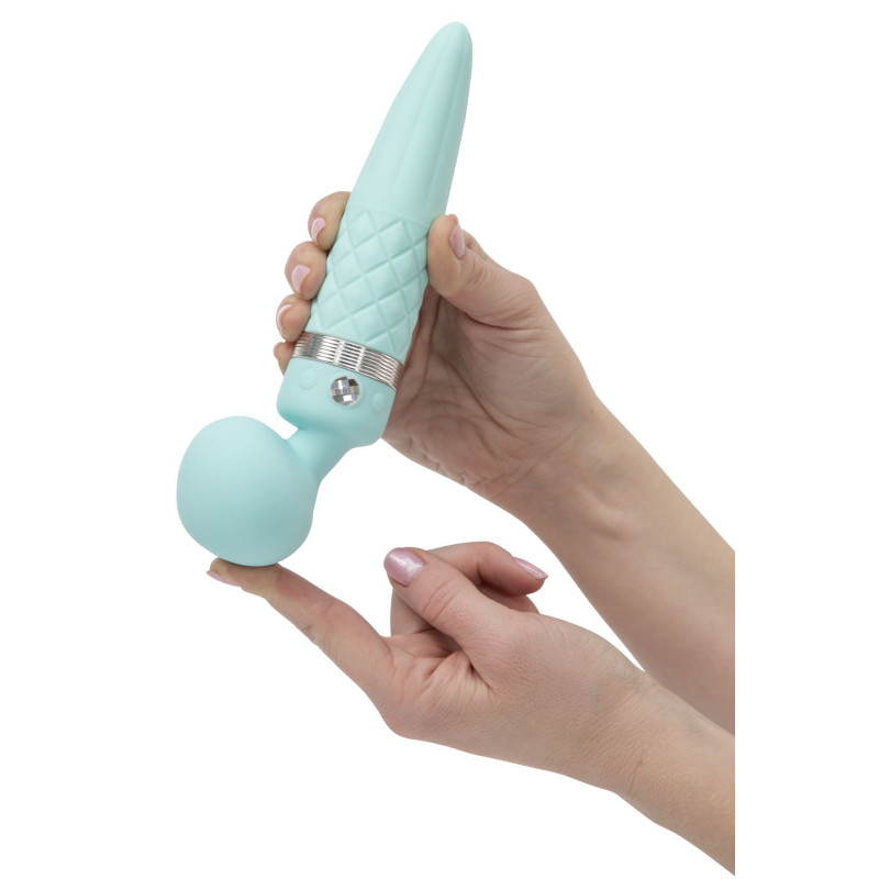 Вібромасажер 2 в 1 PILLOW TALK - Sultry Teal, класичний масажер і вібратор з ротацією, платтяігрів