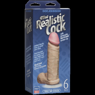 Фалоімітатор Doc Johnson The Realistic Cock 6 inch White - PVC, Vack-U-Lock, діаметр 4,3см