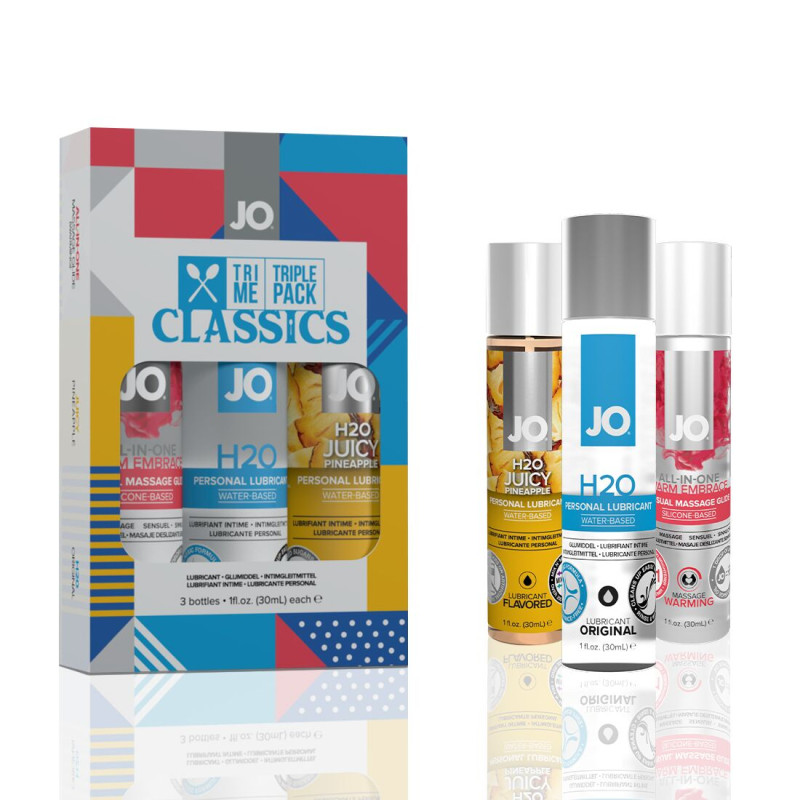 Набір лубрикантів JO Tri-Me Triple Pack - Classics (3 х 30 мл) (водний, силіконовий і смаковий)