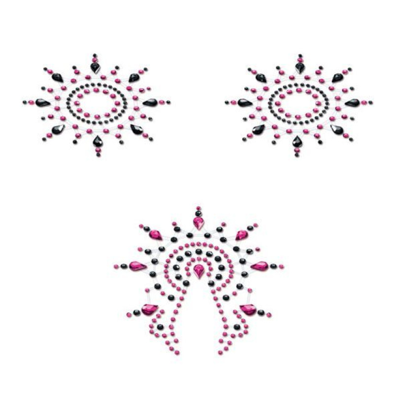 Пестіс з кристалів Petits Joujoux Gloria set of 3 - Black/Pink, прикраса на груди і вульву