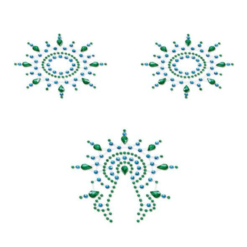 Пестіс з кристалів Petits Joujoux Gloria set of 3 - Green/Blue, прикраса на груди і вульву