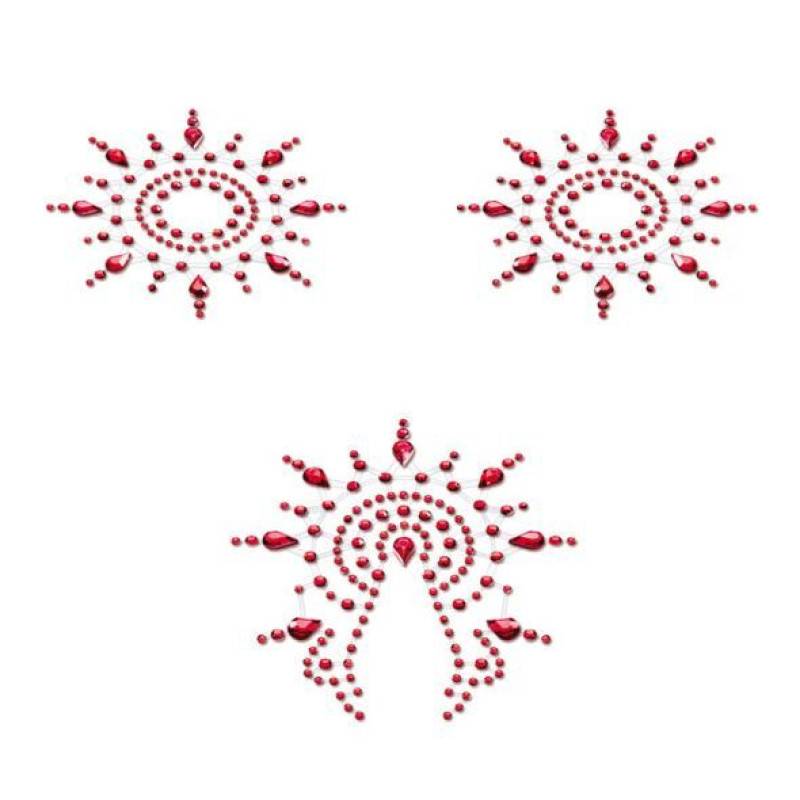 Пестіс з кристалів Petits Joujoux Gloria set of 3 - Red, прикраса на груди і вульву