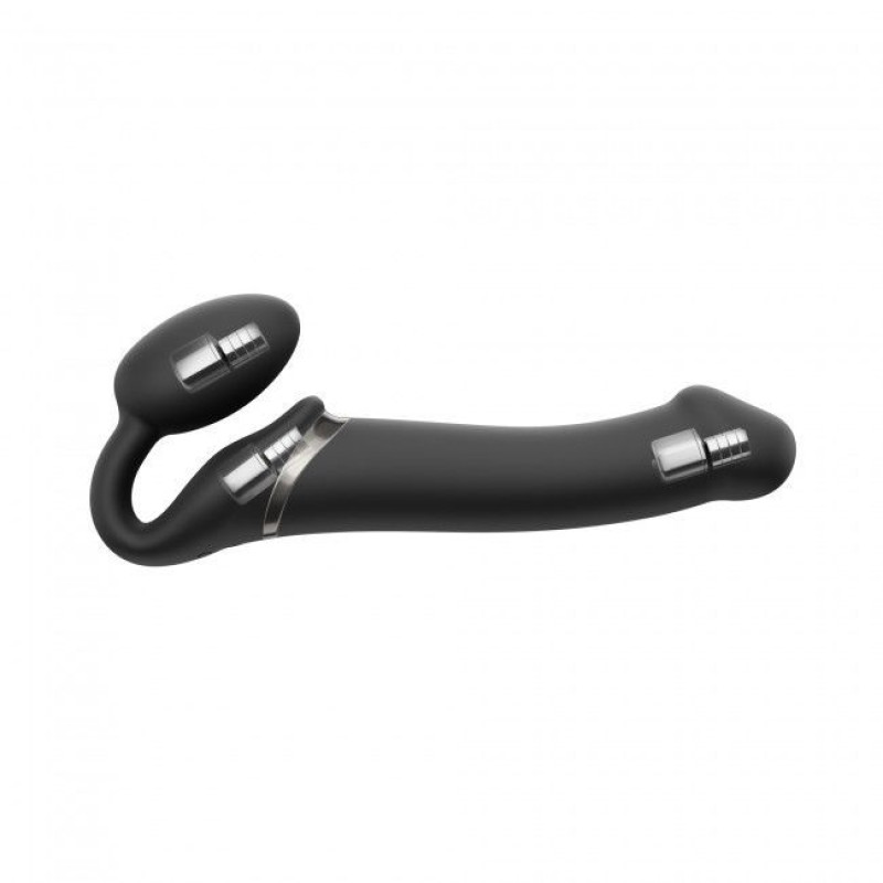 Безремневий страпон з вібрацією Strap-On-Me Vibrating Black M, діаметр 3,3см, пульт ДУ, регульований
