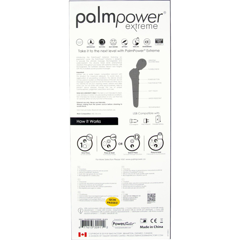 Потужний вібромасажер PalmPower EXTREME - Black водонепроникний, з плавним регулюванням