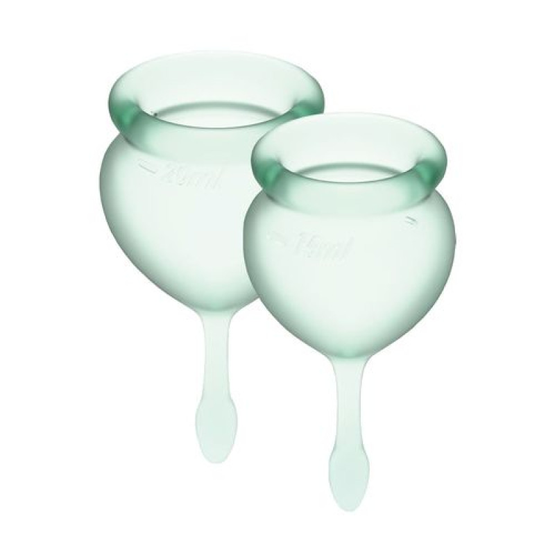 Набір маленьких менструальних чаш Satisfyer Feel Good (light green), 15мл і 20мл, мішечок для зберігання