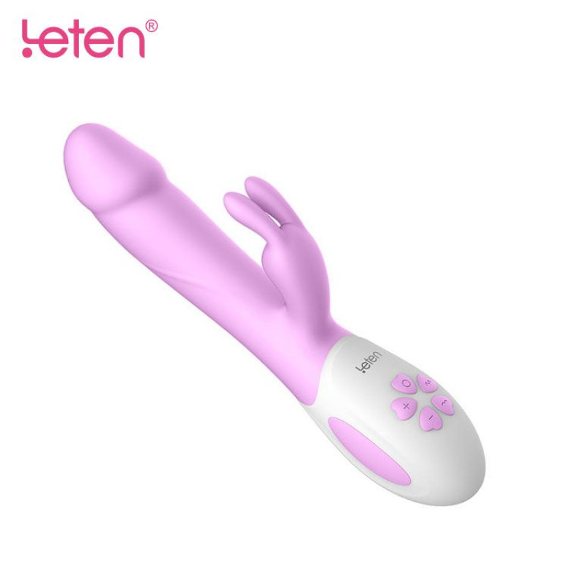 Вібратор-кролик з масажними стволом і підігрівом Leten Alina Purple, два мотора