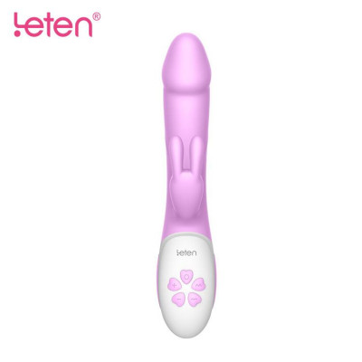 Вібратор-кролик з масажними стволом і підігрівом Leten Alina Purple, два мотора