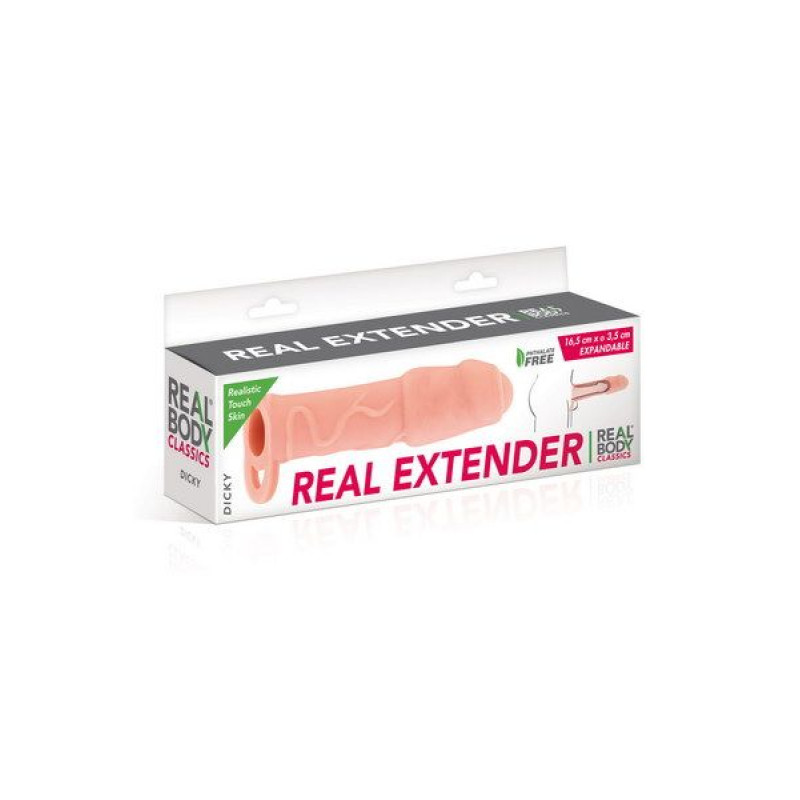 Насадка на член Real Body - Real Extender DICKY із закритою голівкою і кільцем для мошонки