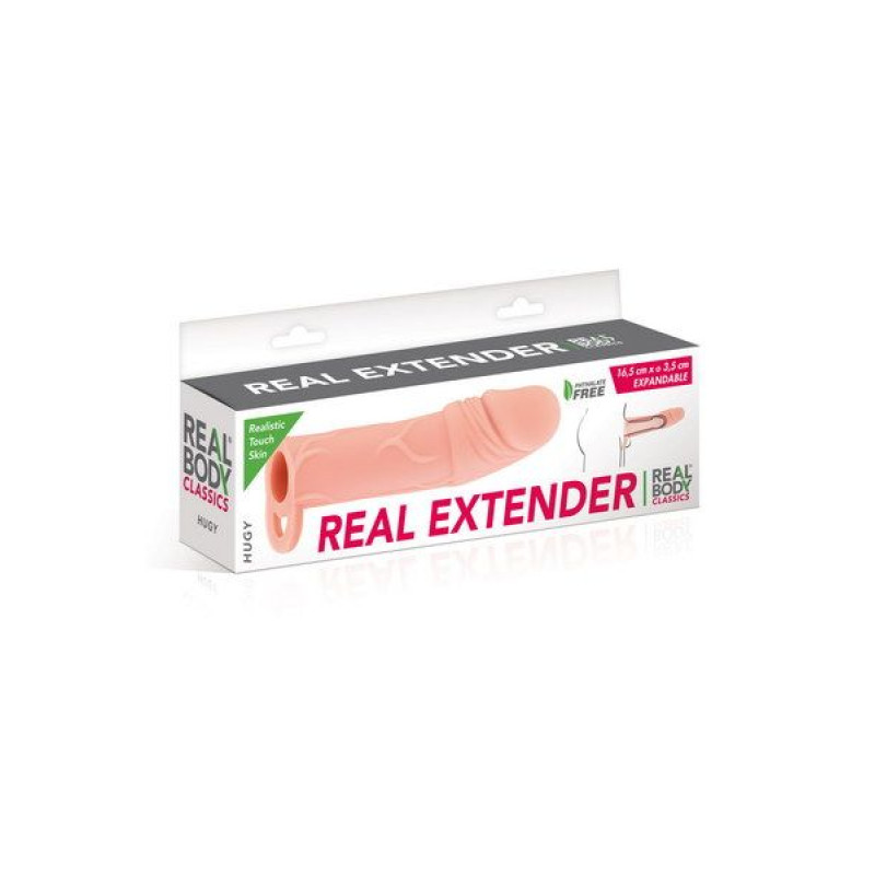 Насадка на член Real Body - Real Extender HUGY з відкритою голівкою і кільцем для мошонки