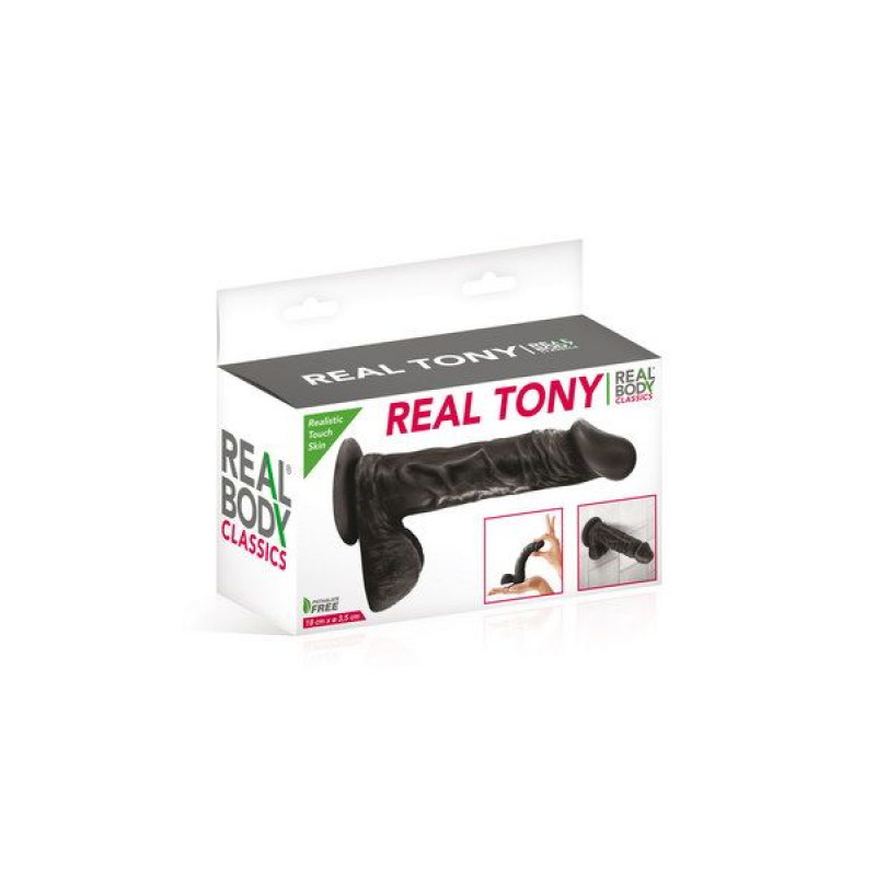 Фалоімітатор Real Body - Real Tony Black, TPE, діаметр 3,5 см
