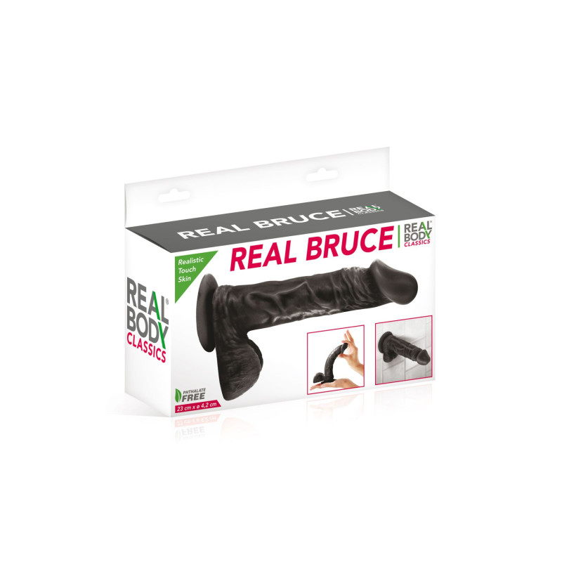 Фалоімітатор на присосці Real Body - Real Bruce Black, TPE, діаметр 4,2см