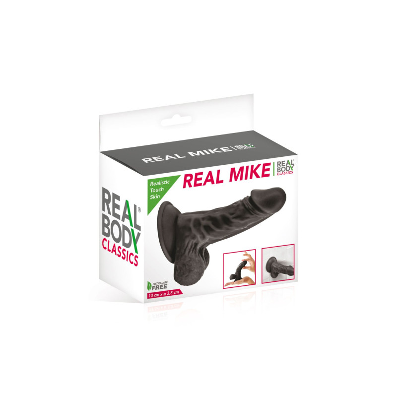 Фалоімітатор з присоскою Real Body - Real Mike Black, TPE, діаметр 3,8см