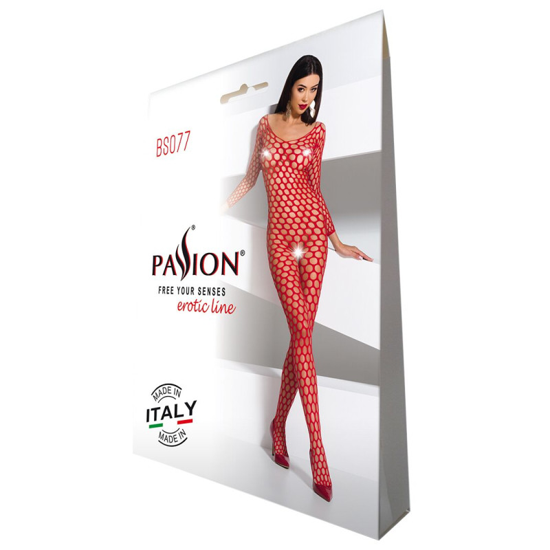 Еротичне бодістокінг з крупною сіткою Passion BS077 red