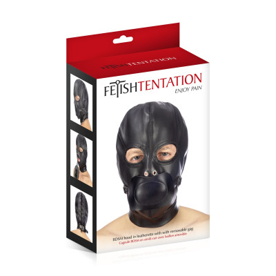 Капюшон з кляпом для БДСМ Fetish Tentation BDSM hood in leatherette Капюшон з кляпом для БДСМ Fetish Tentation BDSM hood in leatherette