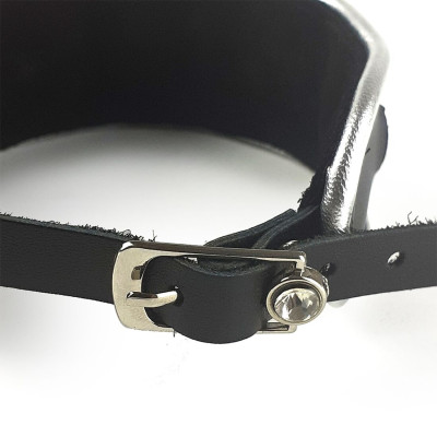 Чокер з натуральної шкіри зі стразами та кільцем Art of Sex - Collar Ring