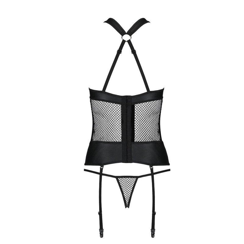 Сітчатий комплект корсет з халтером, знімні підвязки та трусики Amanda Corset black L/XL - Passion