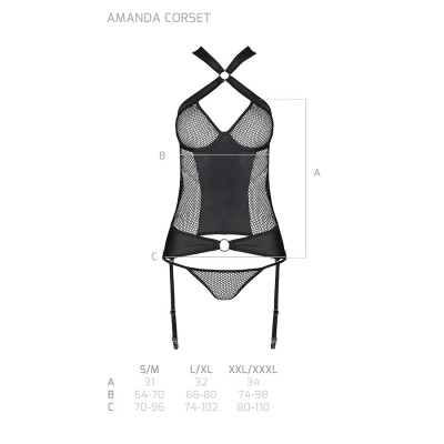 Сітчатий комплект корсет з халтером, знімні підвязки та трусики Amanda Corset black L/XL - Passion