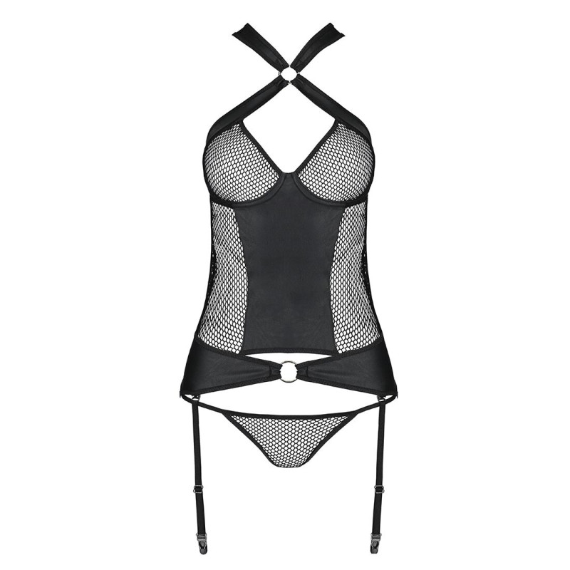 Сітчатий комплект корсет з халтером, знімні підвязки та трусики Amanda Corset black S/M - Passion