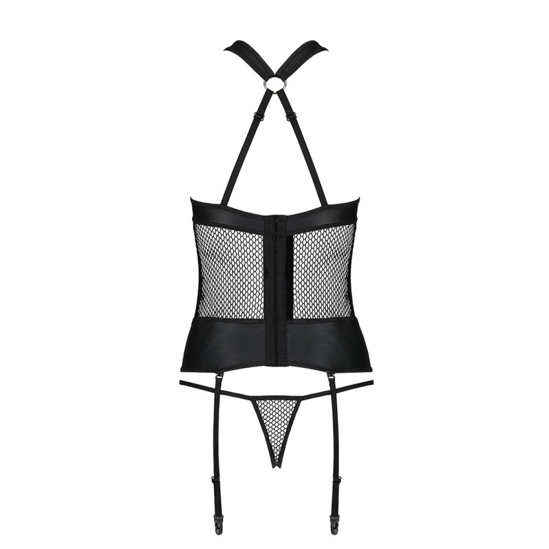 Сітчатий комплект корсет з халтером, знімні підвязки та трусики Amanda Corset black S/M - Passion