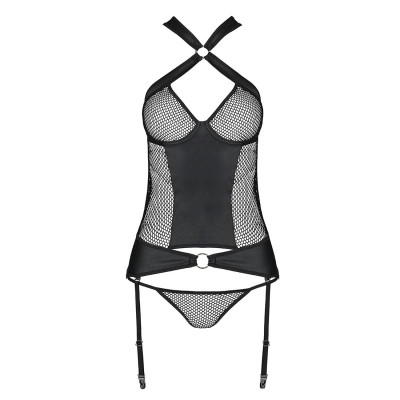 Сітчатий комплект корсет з халтером, знімні підвязки, трусики Amanda Corset Black XXL/3XL-Passion