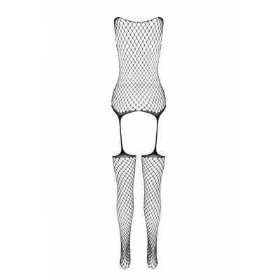 Сетчатый черный бодистокинг имитирующий боди с чулками на подвязках Casmir CA003