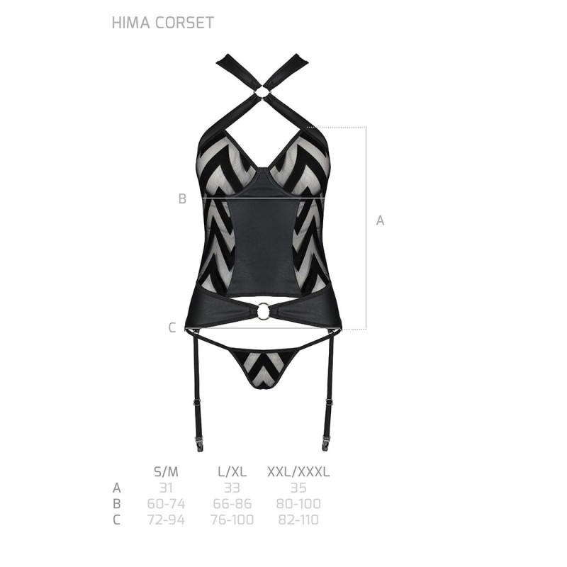 Сітчатий комплект з узором: корсет з халтером, підвязки, трусики Hima Corset black L/XL - Passion
