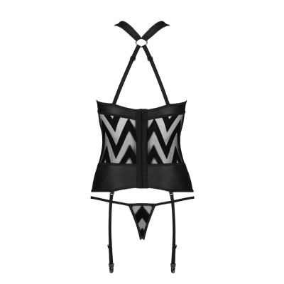 Сітчатий комплект з узором: корсет з халтером, підвязки, трусики Hima Corset black S/M - Passion