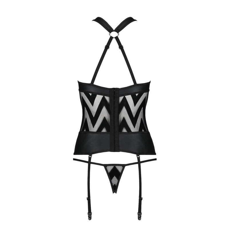 Сітчатий комплект з узором: корсет з халтером, підвязки, трусики Hima Corset black S/M - Passion