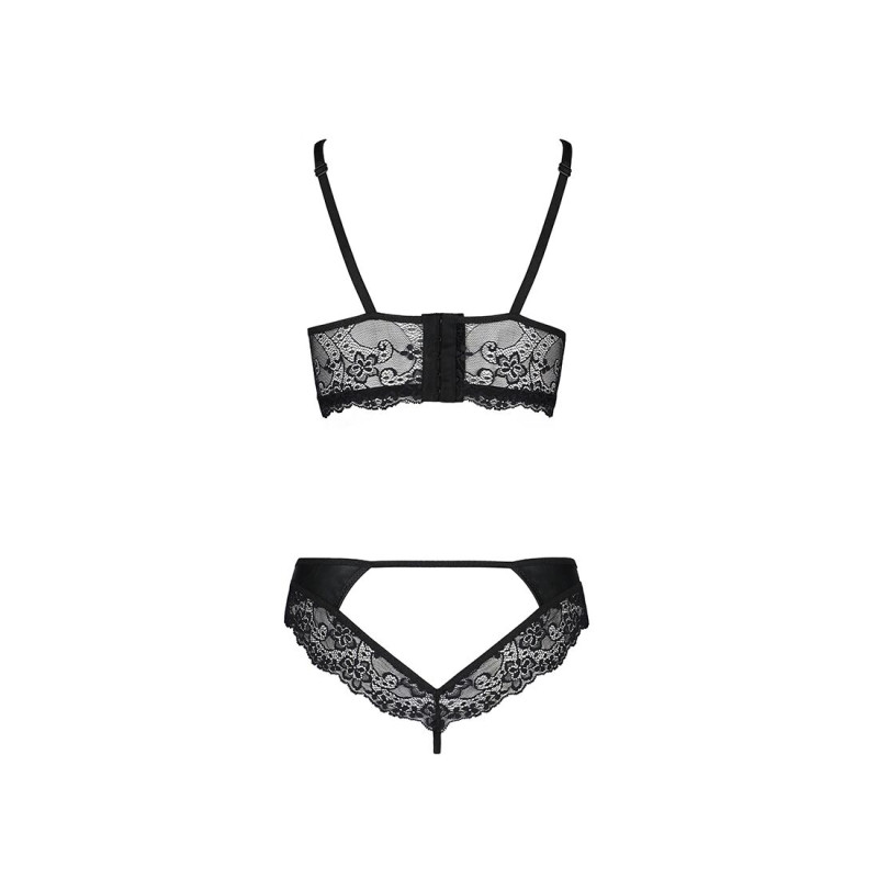 Комплект з еко-шкіри з мережевом: бра та трусики Loona Set black L/XL - Passion