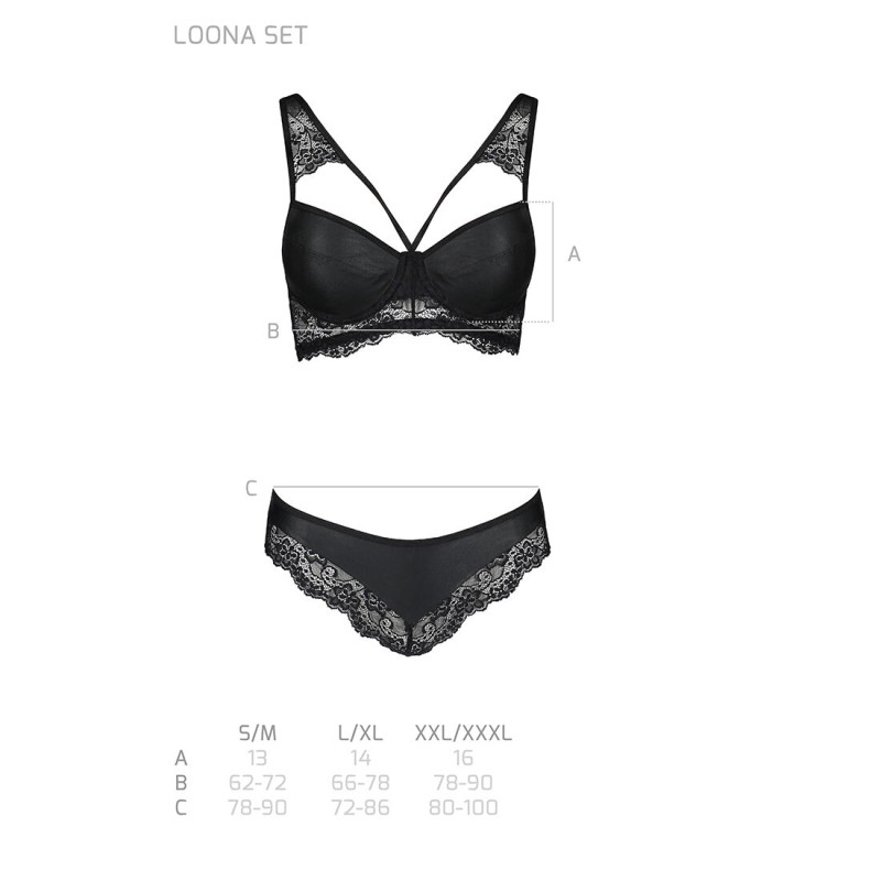 Комплект з еко-шкіри з мережевом: бра та трусики Loona Set black S/M - Passion