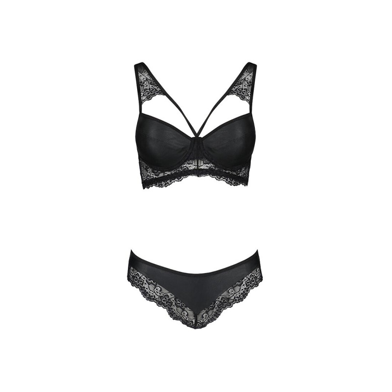 Комплект з еко-шкіри з мережевом: бра та трусики Loona Set black XXL/XXXL - Passion