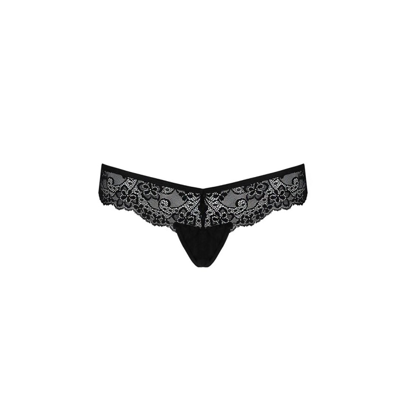 Мережевні трусики-танга з атласним бантиком Naja Thong black L/XL - Passion