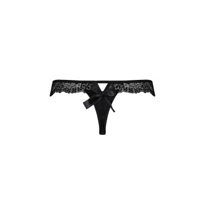 Мережевні трусики-танга з атласним бантиком Naja Thong Black L/XL - Passion