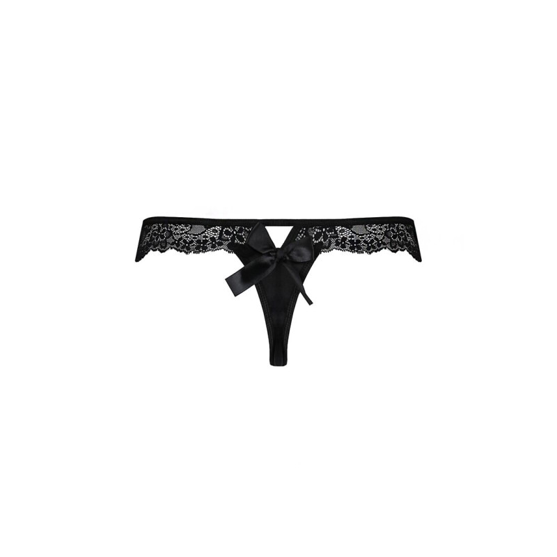Мережевні трусики-танга з атласним бантиком Naja Thong black L/XL - Passion