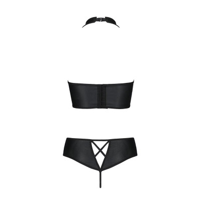 Комплект з еко-шкіри: бра та трусики з імітацією шнуровки Nancy Bikini Black L/XL - Passion