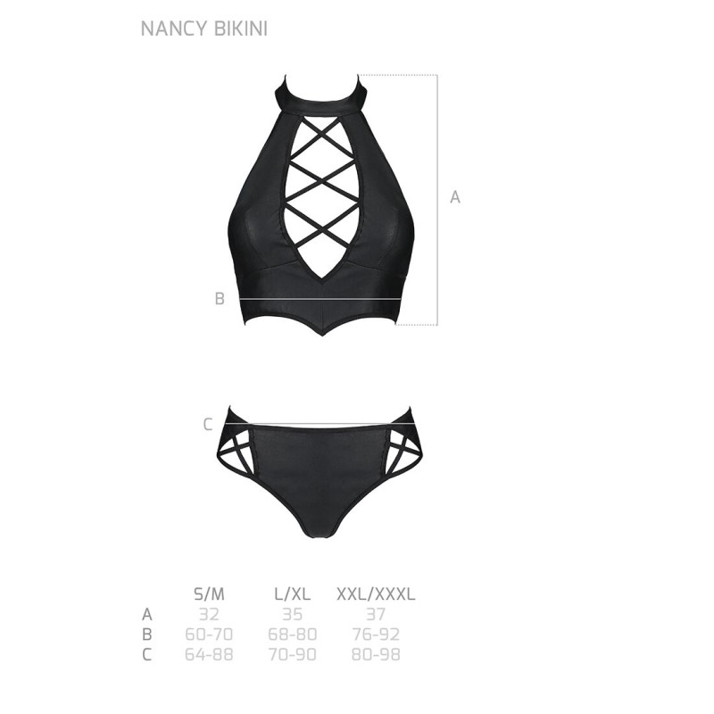 Комплект з еко-шкіри: бра та трусики з імітацією шнуровки Nancy Bikini black L/XL - Passion