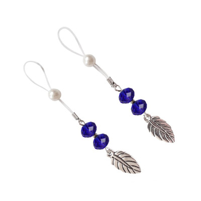 Сексуальні прикраси для сосків з листком Nipple Jewelry Leaf, колір синій