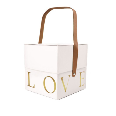 Подарункова коробка з ручкой LOVE біла, L - 18,5х18,5х19 см
